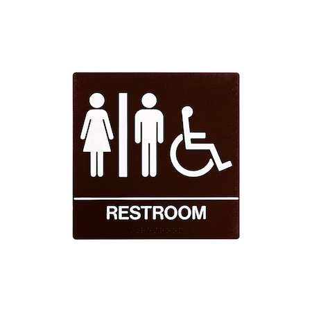 Bcf 8 x 8, Unisex Door Sign, Square Print, Picture, Text With Braille and Handicapped Symbol, Brown SB444-BROWN